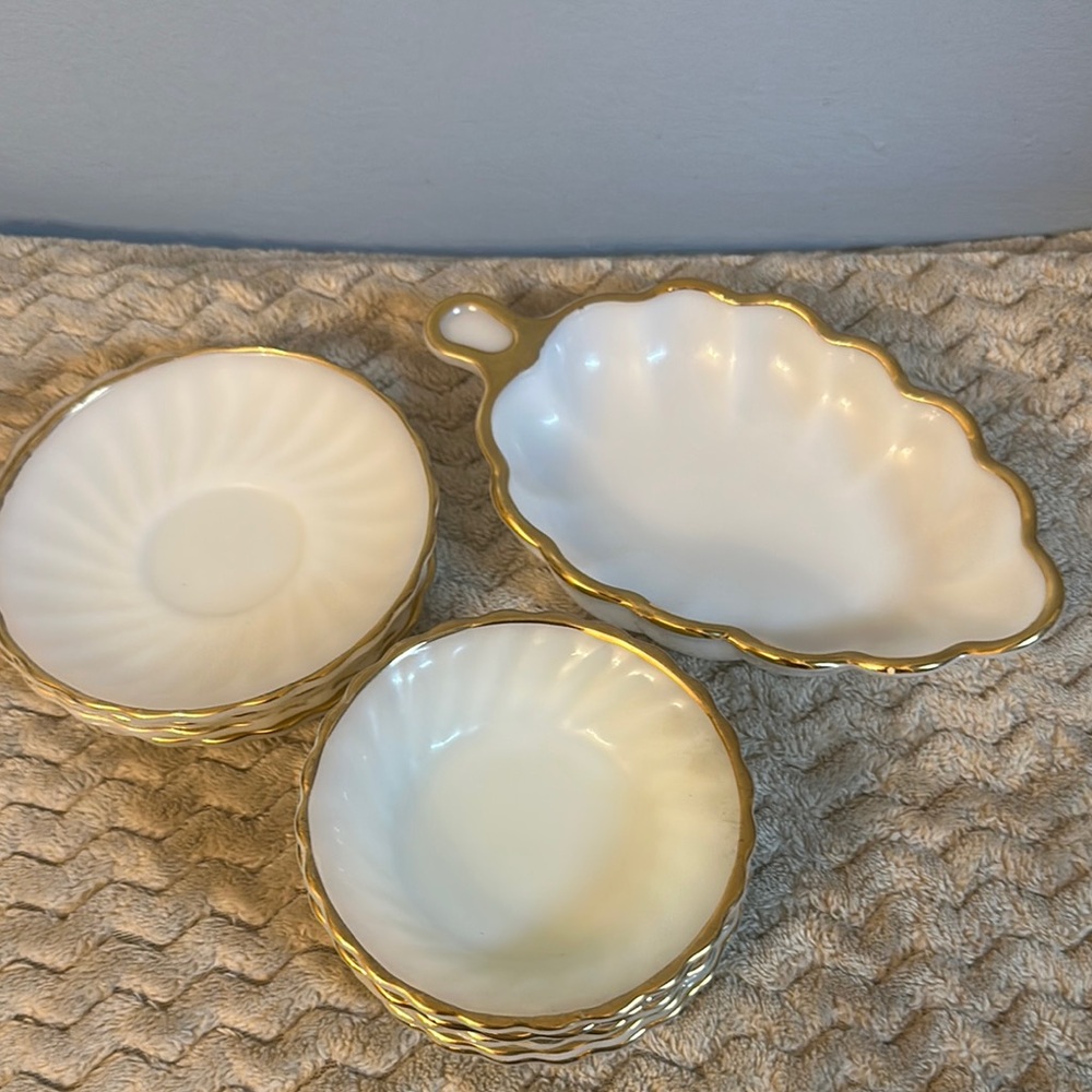 Elegant Gold-Trimmed White Serveware Set